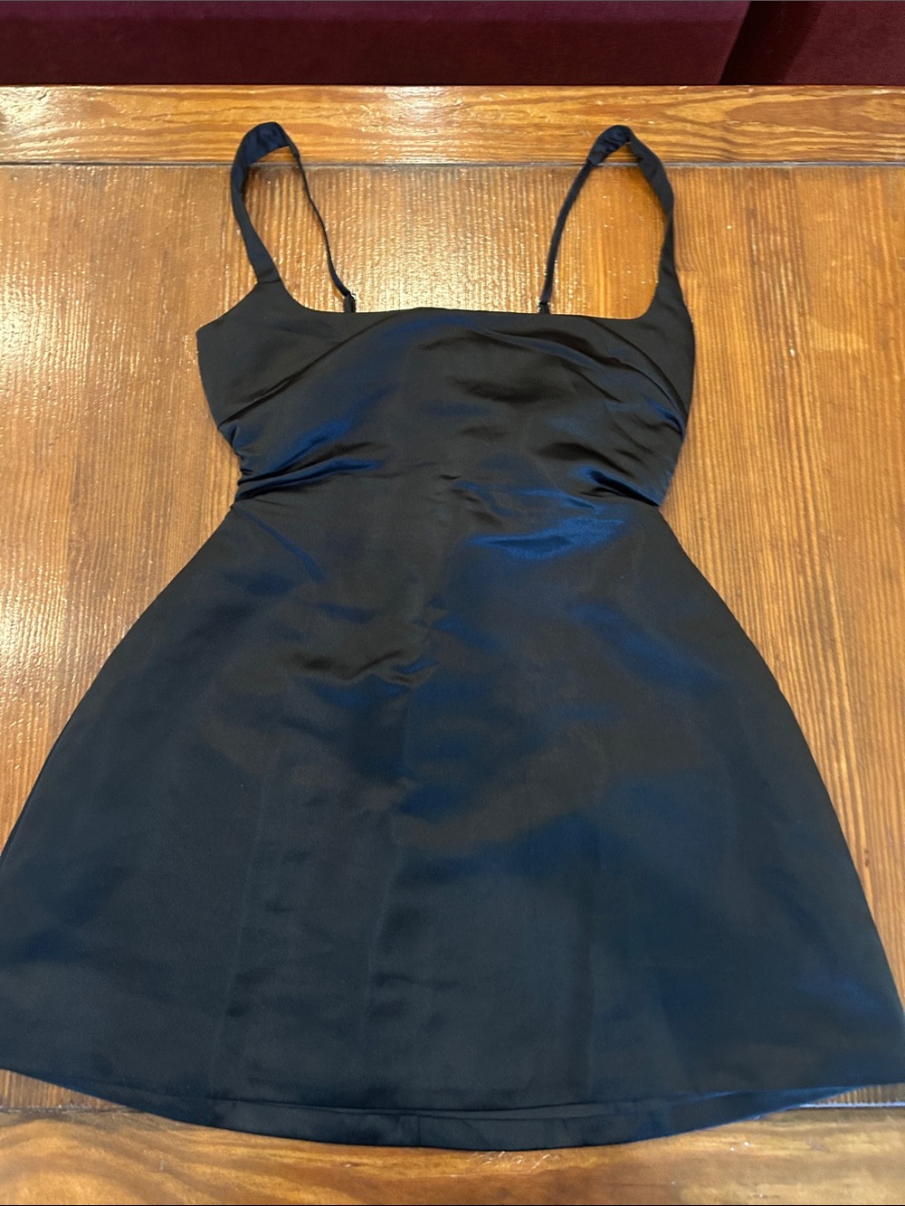 Babyboo Sleek Black Satin Mini Dress with Thin Straps